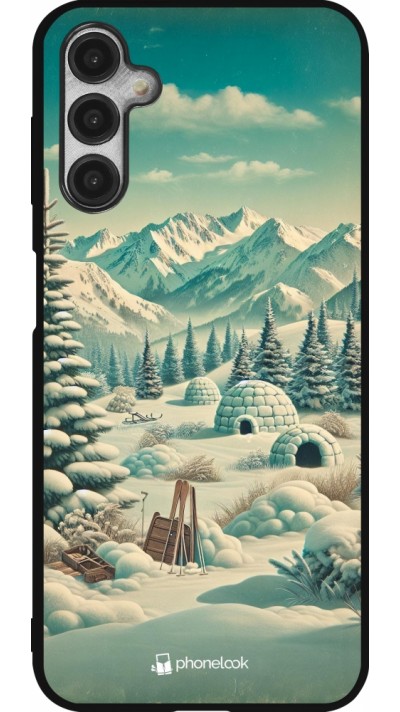 Samsung Galaxy A14 5G Case Hülle - Silikon schwarz Vintage Schneebedeckter Berg Iglu