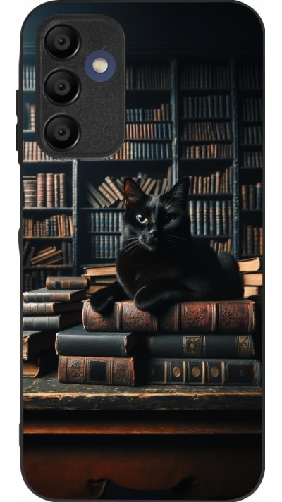 Samsung Galaxy A15 Case Hülle - Silikon schwarz Katze Bücher dunkel