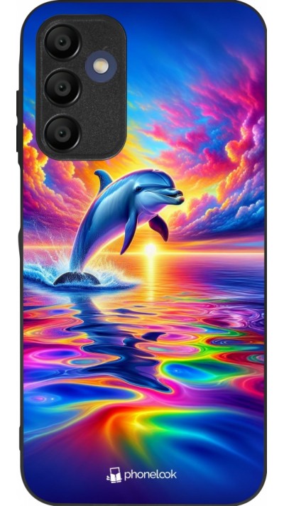 Samsung Galaxy A15 Case Hülle - Silikon schwarz Glücklicher Regenbogen-Delfin