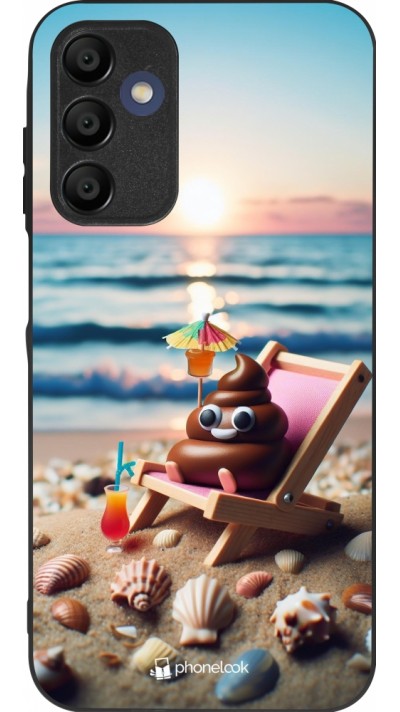 Samsung Galaxy A15 Case Hülle - Silikon schwarz Kackhaufen Emoji auf Liegestuhl