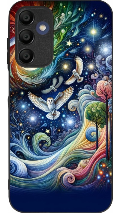 Samsung Galaxy A15 Case Hülle - Silikon schwarz Fliegender Blumen-Eule