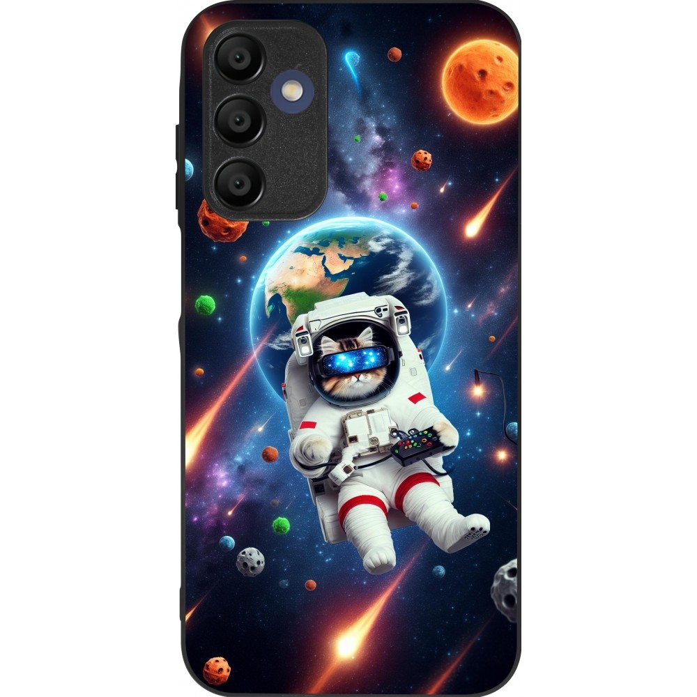 Samsung Galaxy A15 Case Hülle - Silikon schwarz VR SpaceCat Odyssee