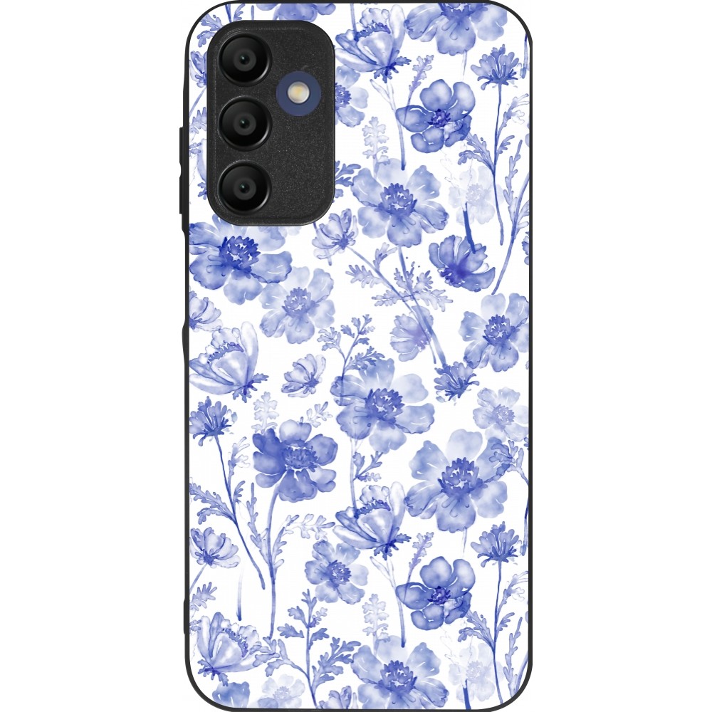 Samsung Galaxy A15 Case Hülle - Silikon schwarz Spring 23 watercolor blue flowers