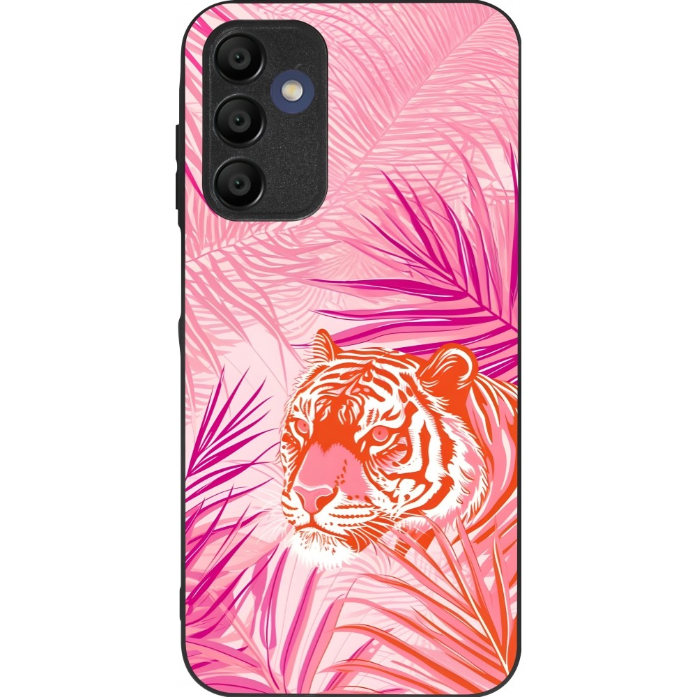 Samsung Galaxy A15 Case Hülle - Silikon schwarz Tiger Palmen rosa