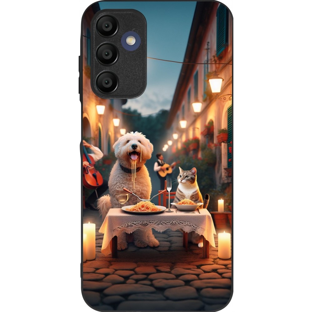 Samsung Galaxy A15 Case Hülle - Silikon schwarz Valentin 2024 Hund & Katze Kerzenlicht