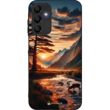 Samsung Galaxy A15 Case Hülle - Silikon schwarz Tal Sonnenuntergang Hirsch Baum