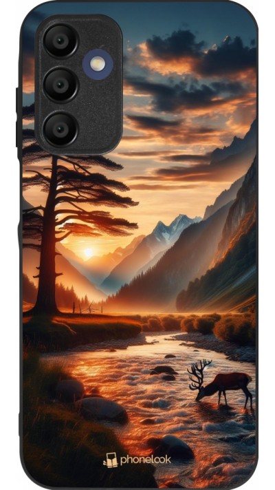 Samsung Galaxy A15 Case Hülle - Silikon schwarz Tal Sonnenuntergang Hirsch Baum