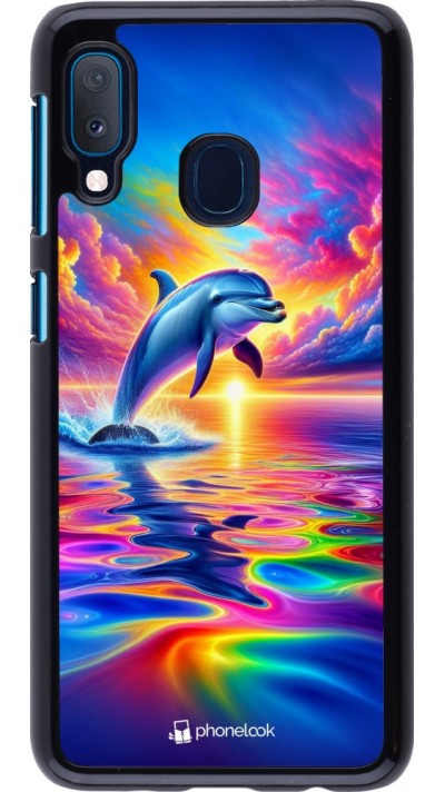 Samsung Galaxy A20e Case Hülle - Glücklicher Regenbogen-Delfin