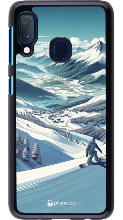 Samsung Galaxy A20e Case Hülle - Snowboarder Berg