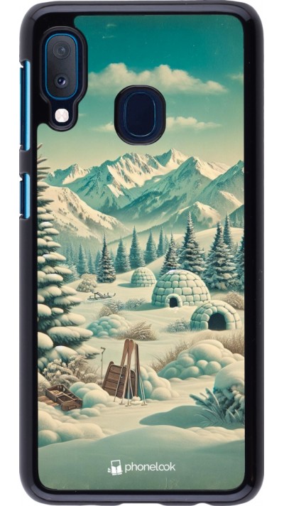 Samsung Galaxy A20e Case Hülle - Vintage Schneebedeckter Berg Iglu