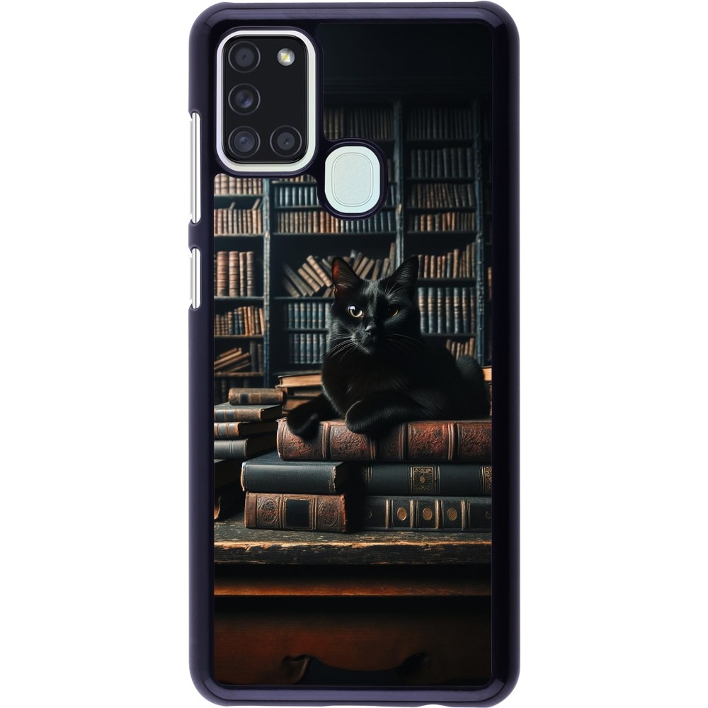 Samsung Galaxy A21s Case Hülle - Katze Bücher dunkel