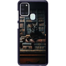 Samsung Galaxy A21s Case Hülle - Katze Bücher dunkel