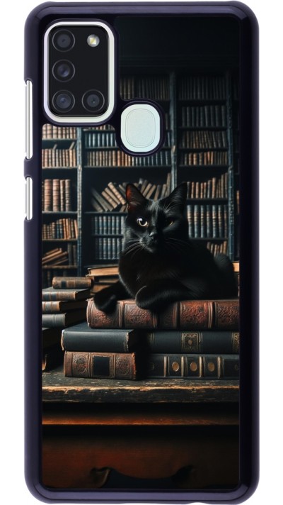 Samsung Galaxy A21s Case Hülle - Katze Bücher dunkel