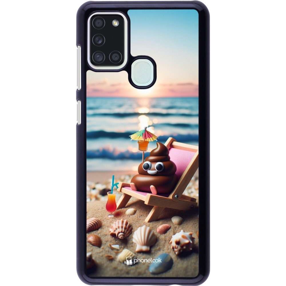 Samsung Galaxy A21s Case Hülle - Kackhaufen Emoji auf Liegestuhl