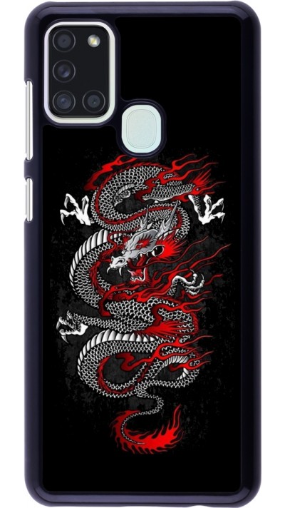 Samsung Galaxy A21s Case Hülle - Japanese style Dragon Tattoo Red Black