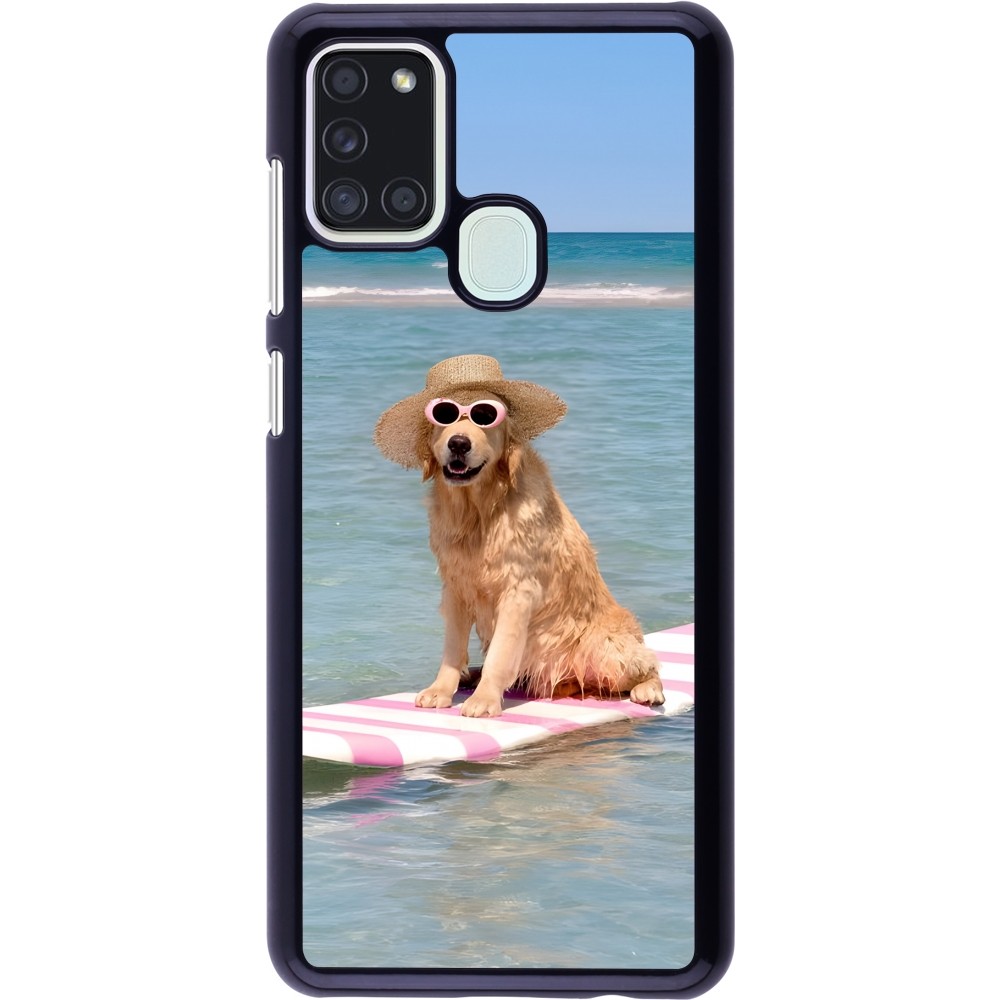 Samsung Galaxy A21s Case Hülle - Summer Dog on Paddle