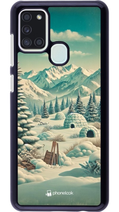 Samsung Galaxy A21s Case Hülle - Vintage Schneebedeckter Berg Iglu