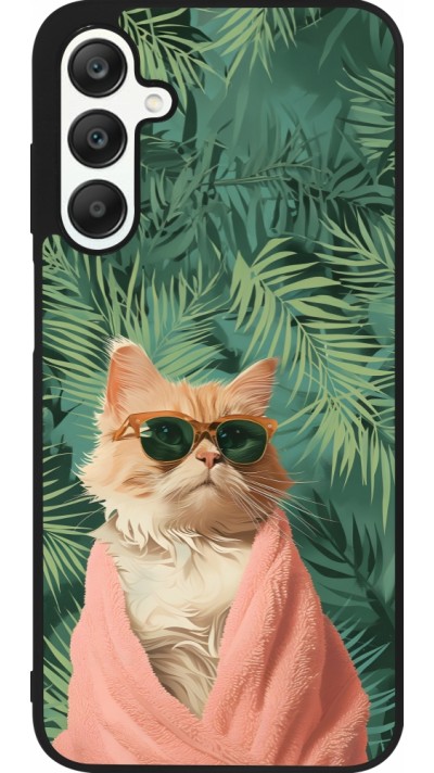 Samsung Galaxy A25 Case Hülle - Silikon schwarz Cat Summer Palms