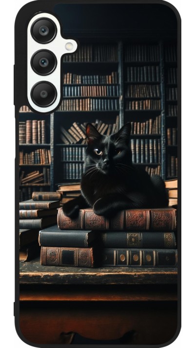 Samsung Galaxy A25 Case Hülle - Silikon schwarz Katze Bücher dunkel