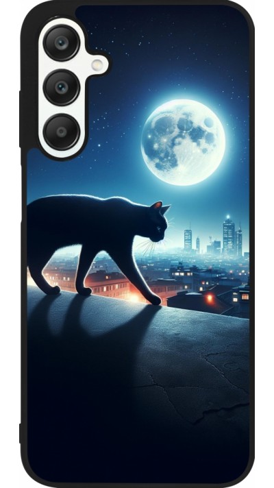 Samsung Galaxy A25 Case Hülle - Silikon schwarz Schwarze Katze unter dem Vollmond