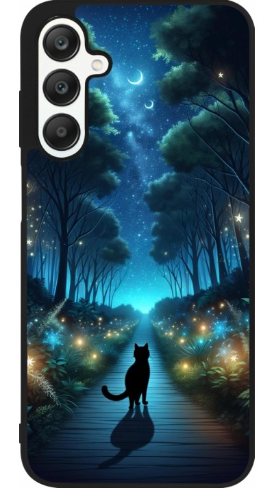 Samsung Galaxy A25 Case Hülle - Silikon schwarz Schwarze Katze Spaziergang