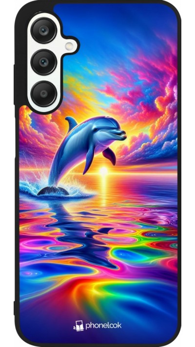 Samsung Galaxy A25 Case Hülle - Silikon schwarz Glücklicher Regenbogen-Delfin