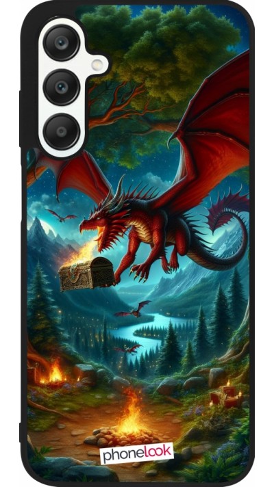 Samsung Galaxy A25 Case Hülle - Silikon schwarz Drache Fliegend Wald Schatz