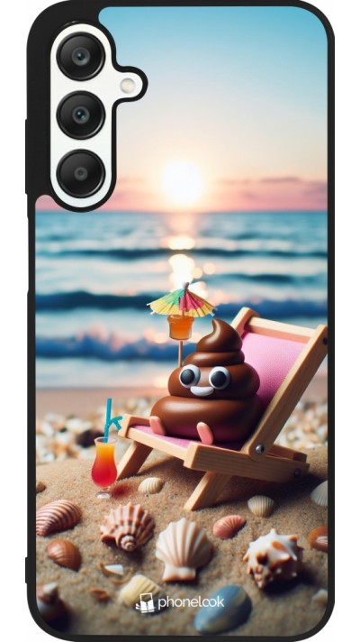 Samsung Galaxy A25 Case Hülle - Silikon schwarz Kackhaufen Emoji auf Liegestuhl