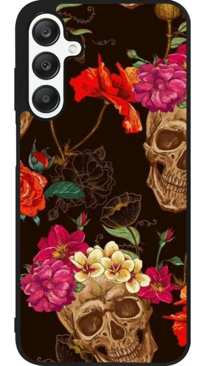 Samsung Galaxy A25 Case Hülle - Silikon schwarz Skulls and flowers