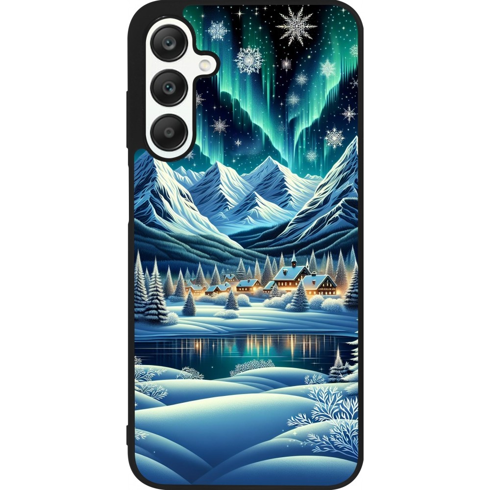 Samsung Galaxy A25 Case Hülle - Silikon schwarz Verschneites Bergdorf am See in der Nacht