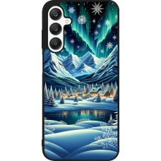 Samsung Galaxy A25 Case Hülle - Silikon schwarz Verschneites Bergdorf am See in der Nacht