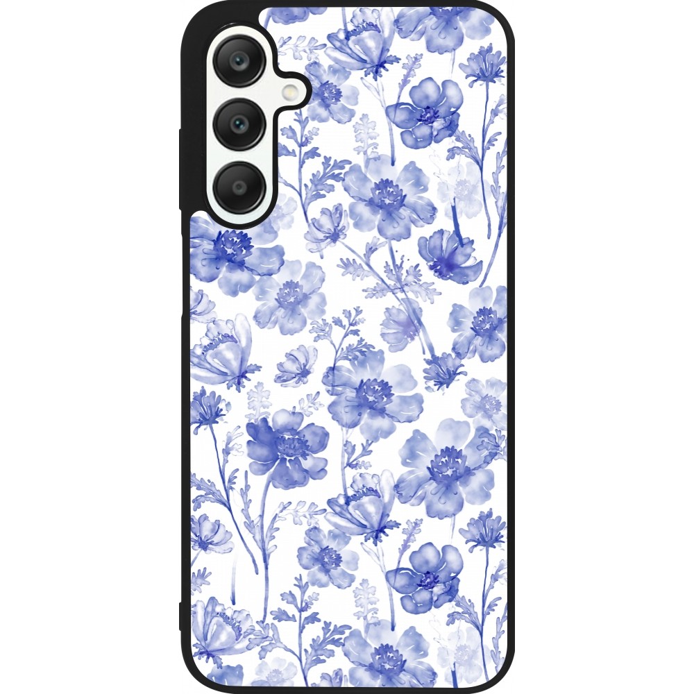 Samsung Galaxy A25 Case Hülle - Silikon schwarz Spring 23 watercolor blue flowers