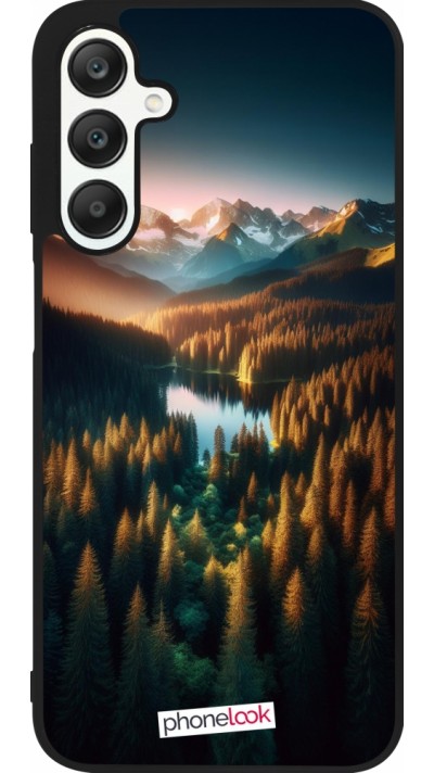 Samsung Galaxy A25 Case Hülle - Silikon schwarz Sonnenuntergang Waldsee