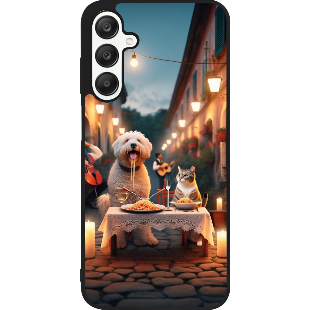 Samsung Galaxy A25 Case Hülle - Silikon schwarz Valentin 2024 Hund & Katze Kerzenlicht