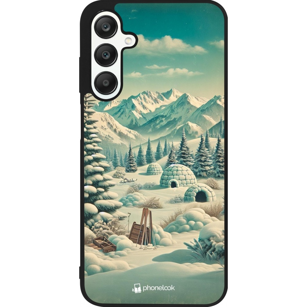 Samsung Galaxy A25 Case Hülle - Silikon schwarz Vintage Schneebedeckter Berg Iglu