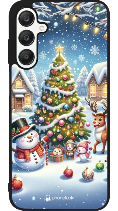 Samsung Galaxy A25 Case Hülle - Silikon schwarz Weihnachten 2023 Schneemann und Tannenbaum