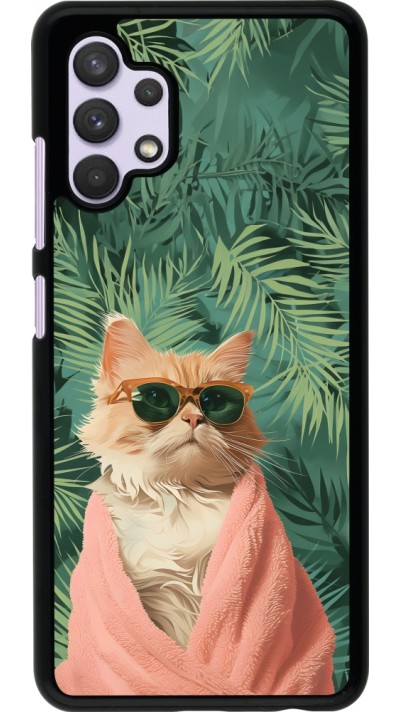 Samsung Galaxy A32 Case Hülle - Cat Summer Palms