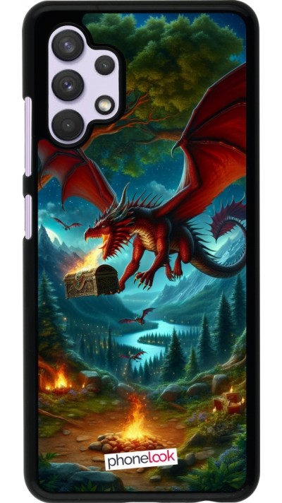 Samsung Galaxy A32 Case Hülle - Drache Fliegend Wald Schatz