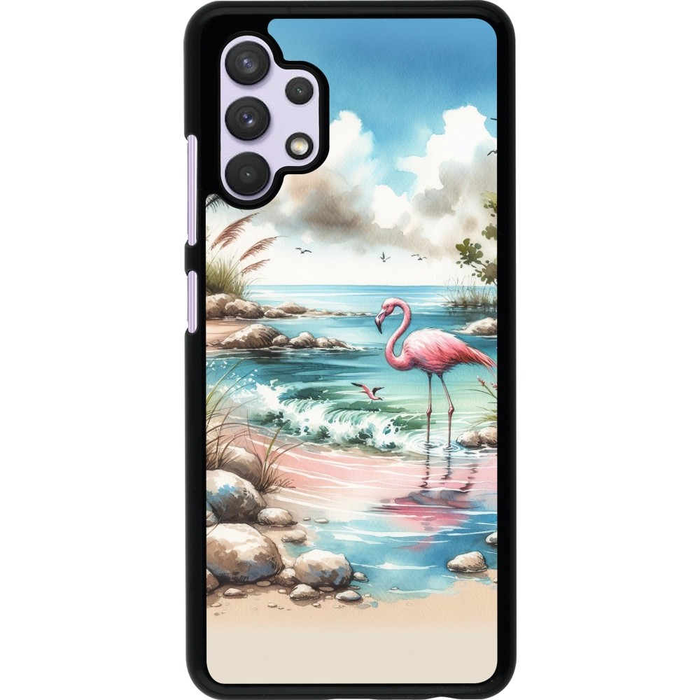 Samsung Galaxy A32 Case Hülle - Flamingo Aquarell