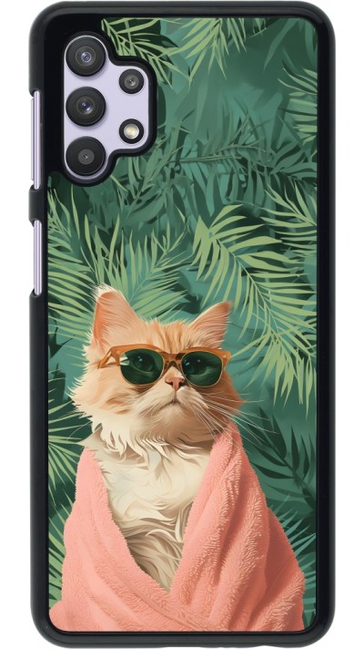 Samsung Galaxy A32 5G Case Hülle - Cat Summer Palms