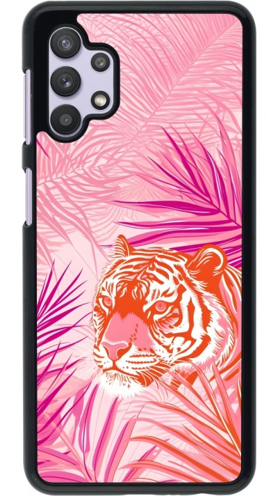 Coque Samsung Galaxy A32 5G - Tigre palmiers roses