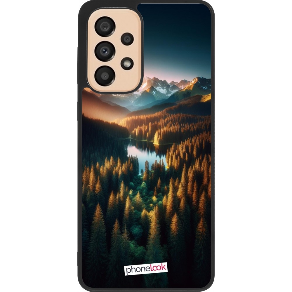 Samsung Galaxy A33 5G Case Hülle - Silikon schwarz Sonnenuntergang Waldsee