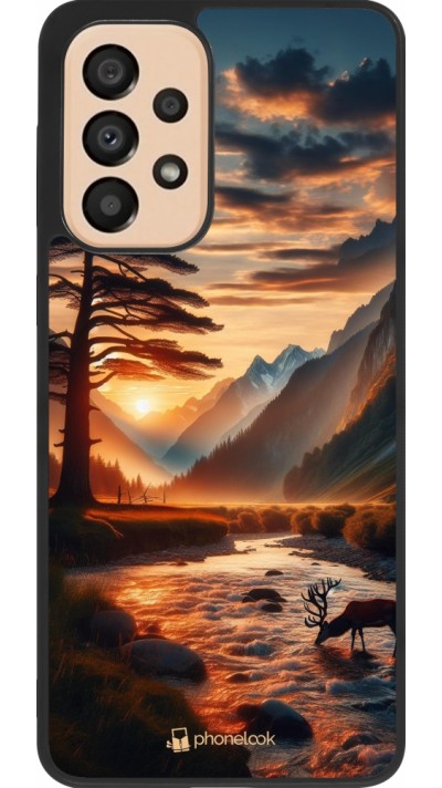 Samsung Galaxy A33 5G Case Hülle - Silikon schwarz Tal Sonnenuntergang Hirsch Baum