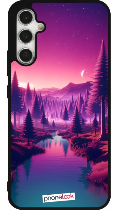 Coque Samsung Galaxy A34 5G - Silicone rigide noir Paysage Violet-Rose