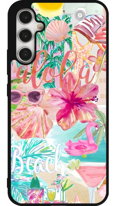 Coque Samsung Galaxy A34 5G - Silicone rigide noir Preppy Collage Aloha