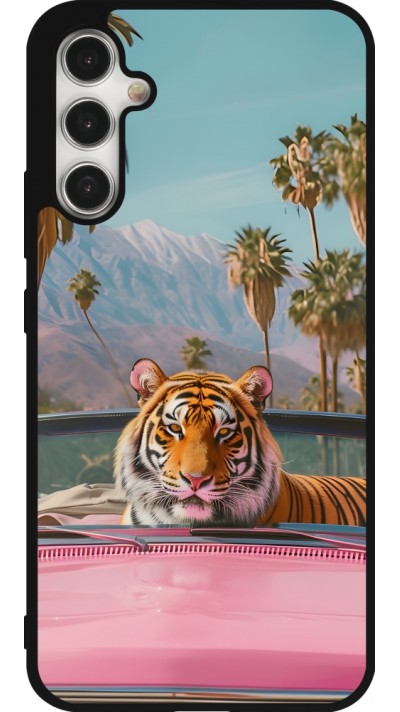 Coque Samsung Galaxy A34 5G - Silicone rigide noir Tigre voiture rose