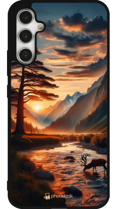 Samsung Galaxy A34 5G Case Hülle - Silikon schwarz Tal Sonnenuntergang Hirsch Baum