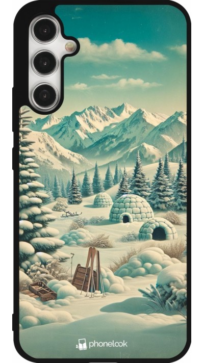 Samsung Galaxy A34 5G Case Hülle - Silikon schwarz Vintage Schneebedeckter Berg Iglu