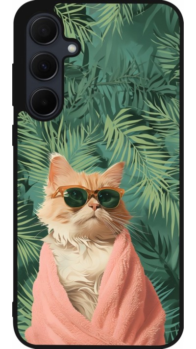 Samsung Galaxy A35 5G Case Hülle - Silikon schwarz Cat Summer Palms