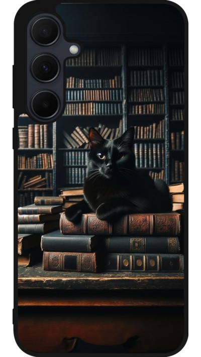 Samsung Galaxy A35 5G Case Hülle - Silikon schwarz Katze Bücher dunkel